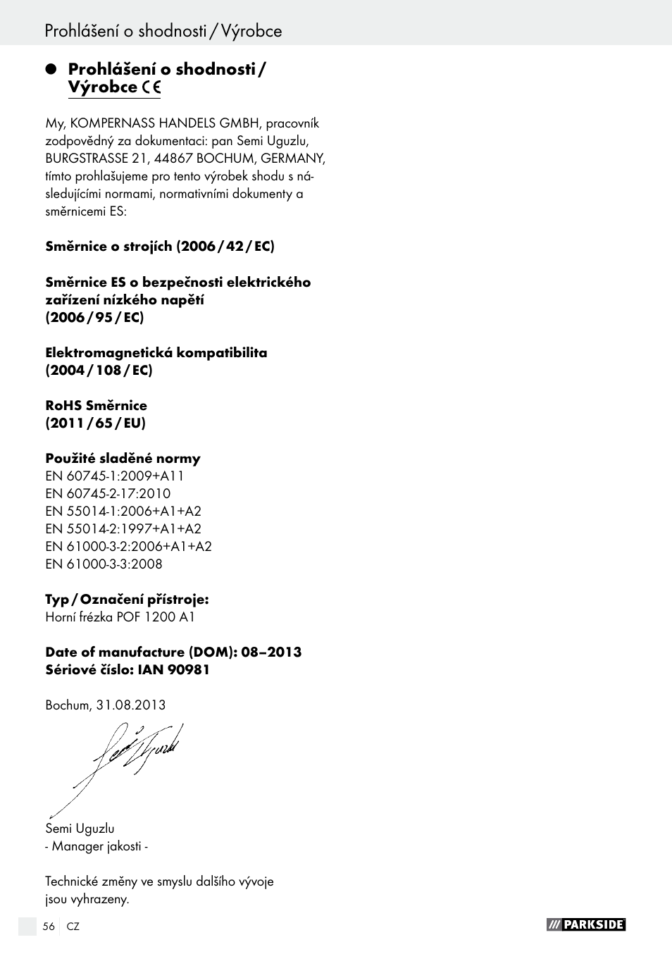 Parkside POF 1200 A1 User Manual | Page 56 / 77