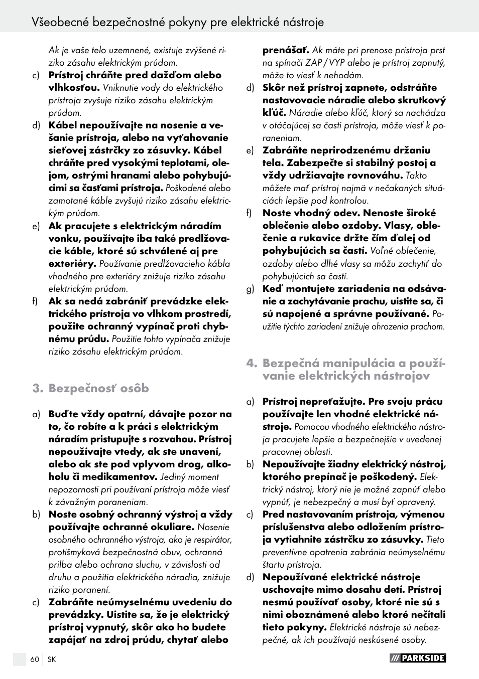 Bezpečnosť osôb | Parkside POF 1200 A1 User Manual | Page 60 / 77