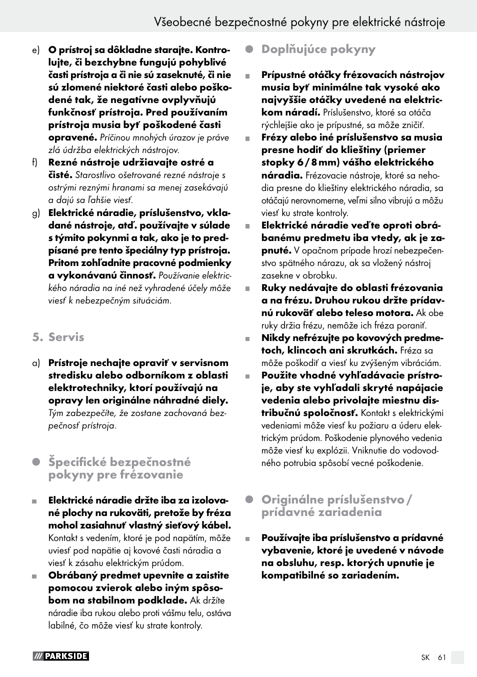 Parkside POF 1200 A1 User Manual | Page 61 / 77