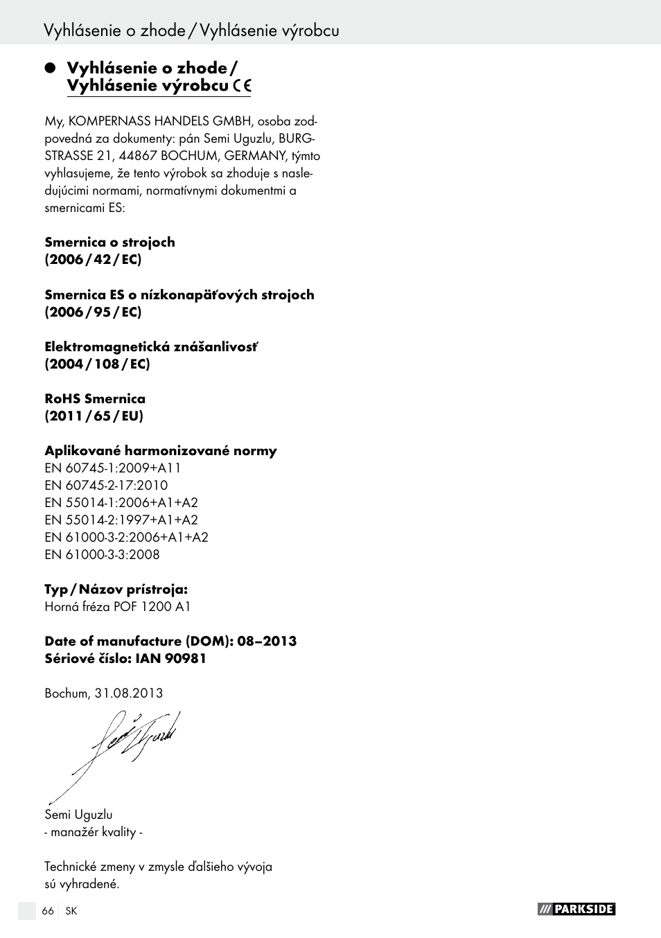 Parkside POF 1200 A1 User Manual | Page 66 / 77