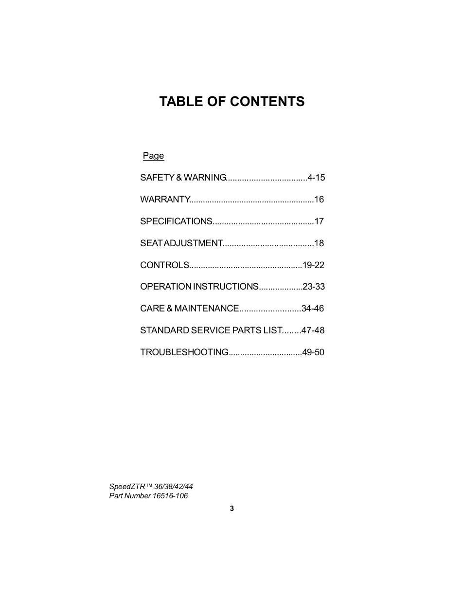 Dixon Speedztr 36 User Manual | Page 3 / 52