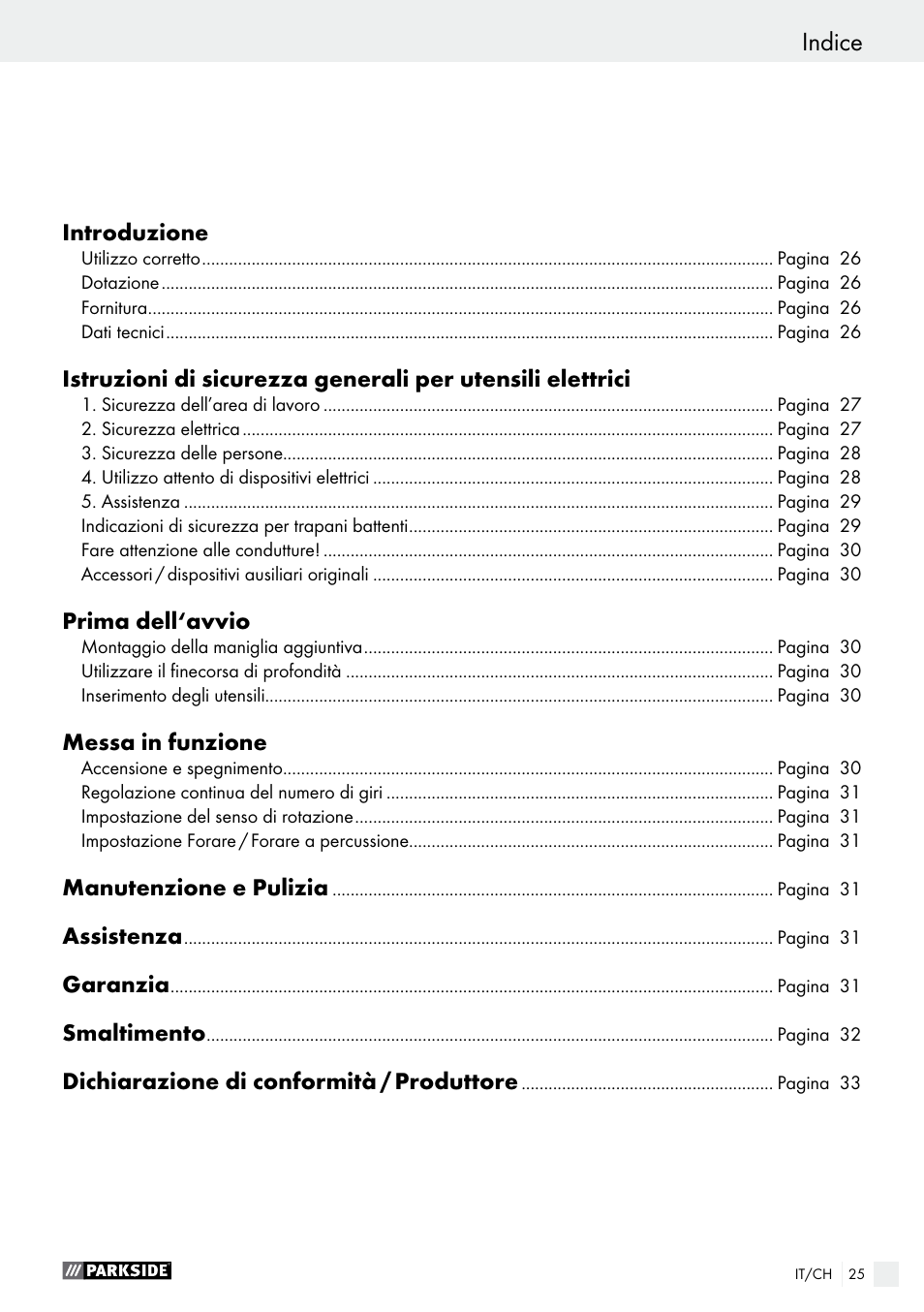 Indice | Parkside PSBM 500 A2 User Manual | Page 25 / 43