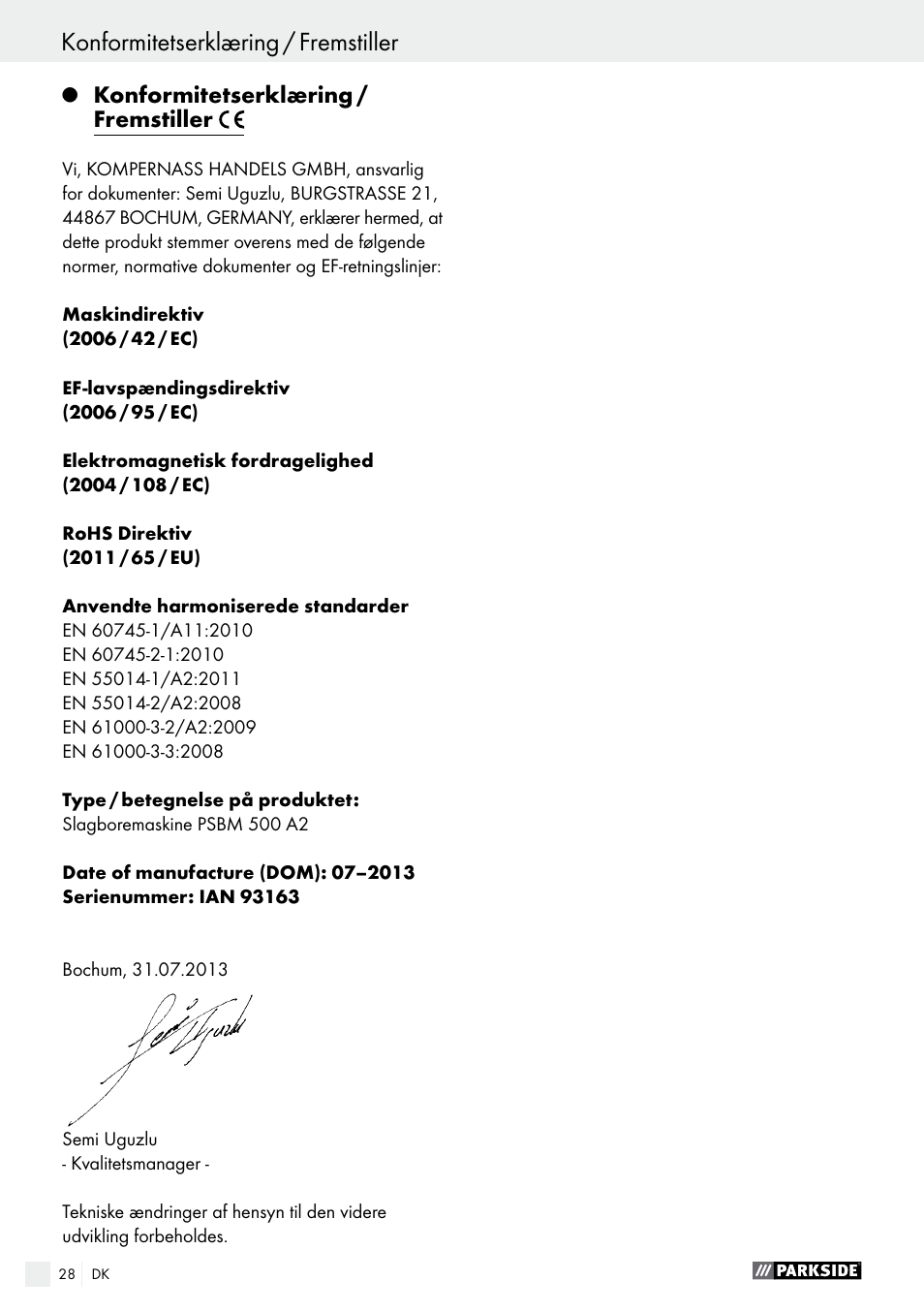 Parkside PSBM 500 A2 User Manual | Page 28 / 58