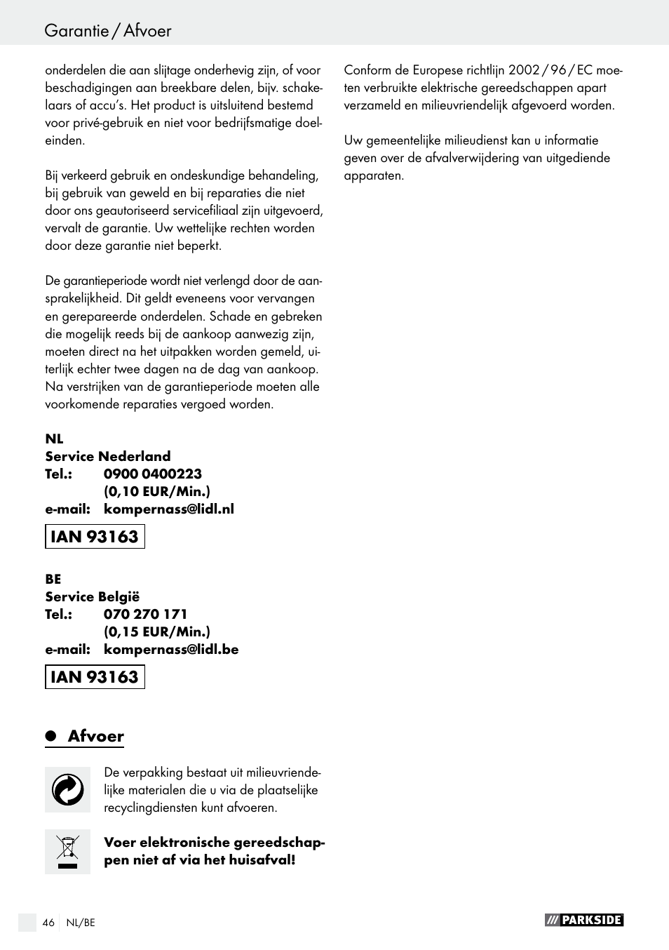 Parkside PSBM 500 A2 User Manual | Page 46 / 58