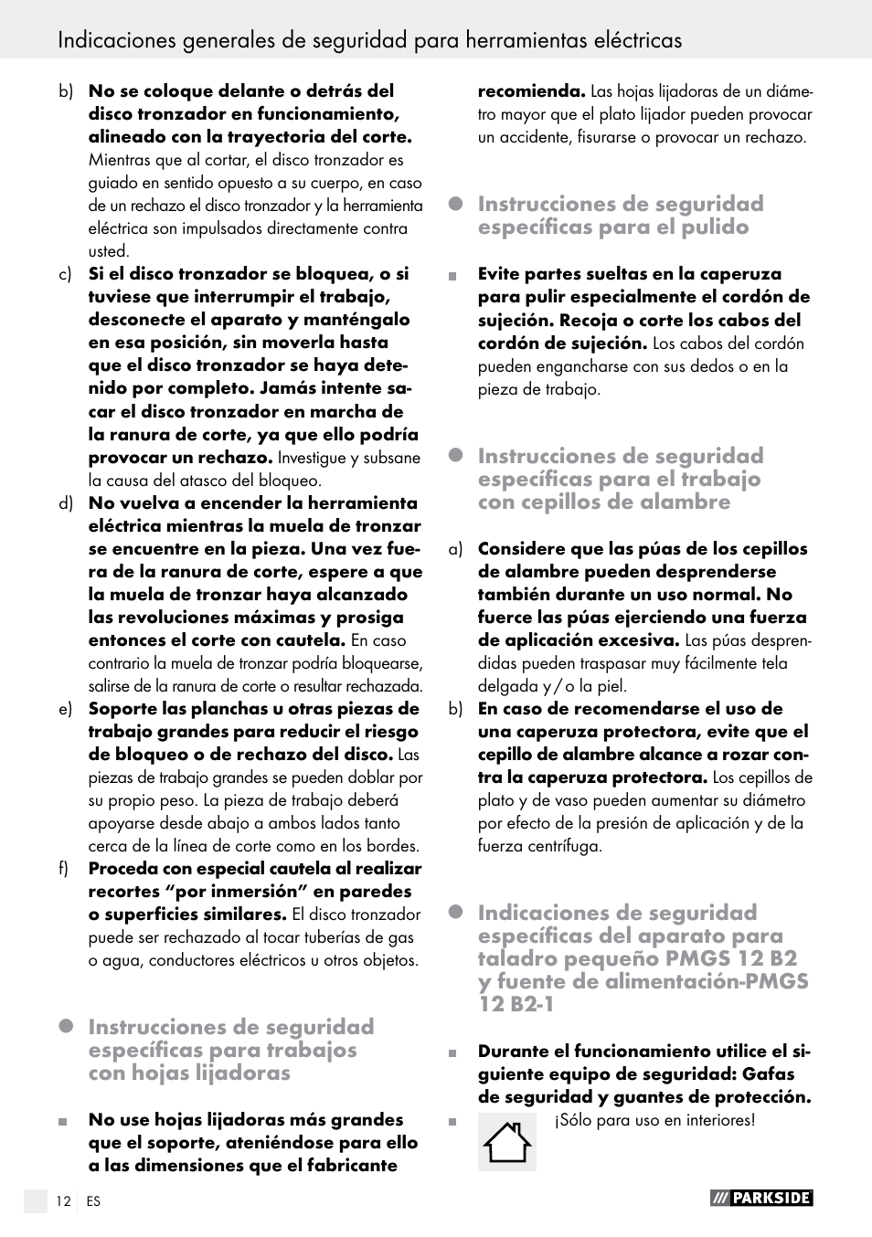 Parkside PMGS 12 B2 User Manual | Page 12 / 67