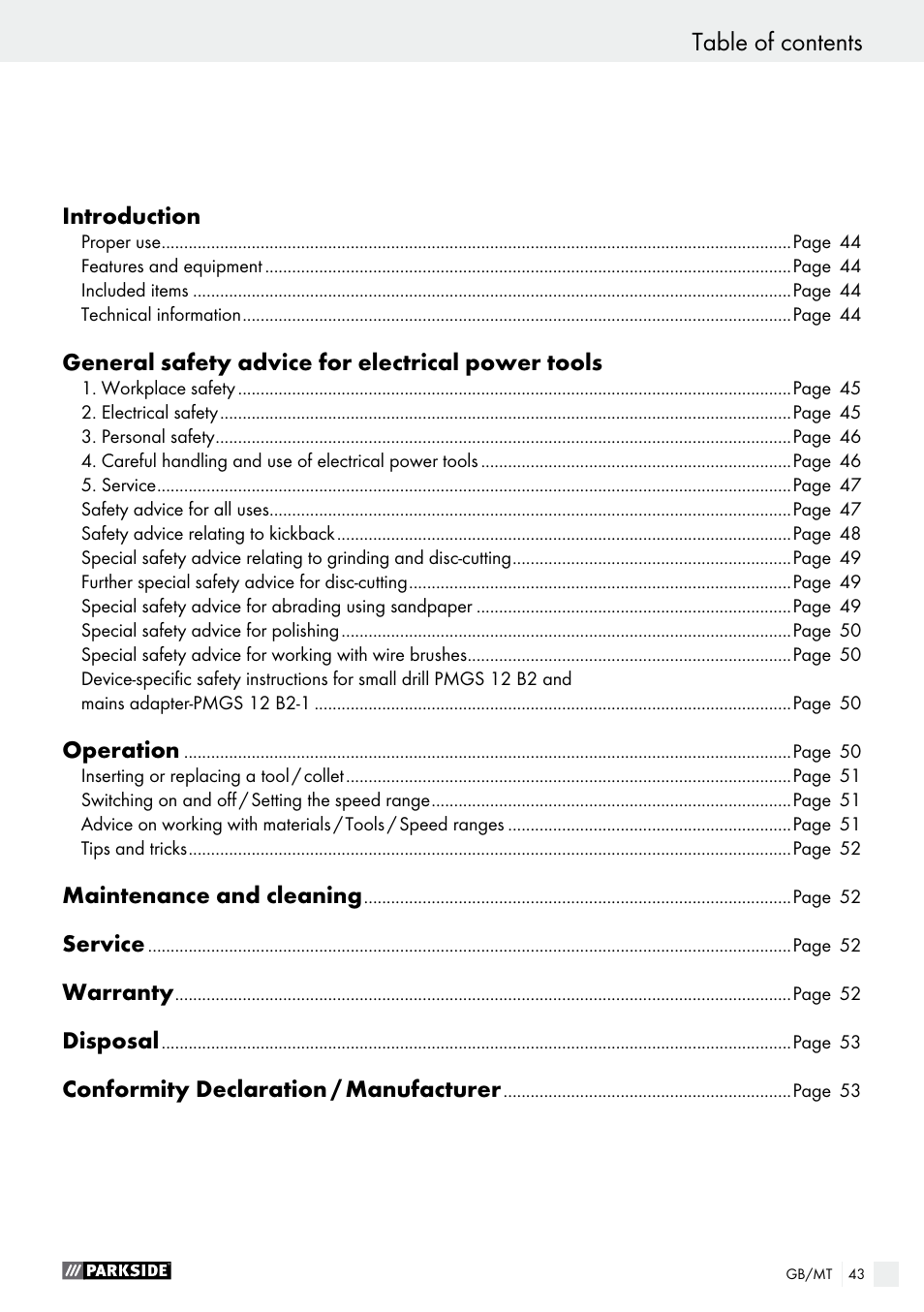 Parkside PMGS 12 B2 User Manual | Page 43 / 67