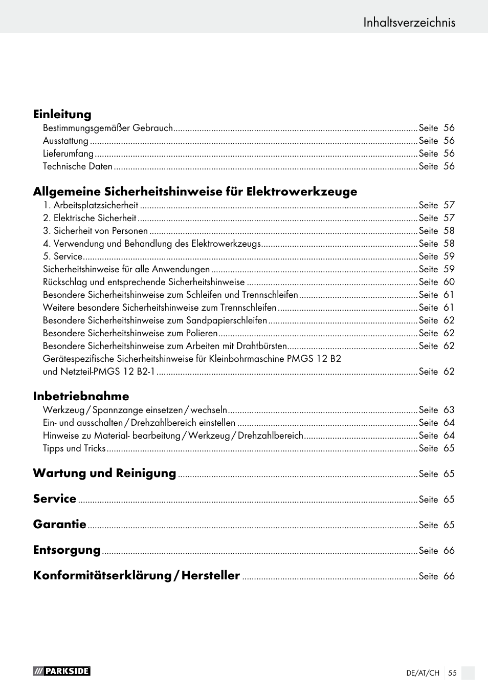 Parkside PMGS 12 B2 User Manual | Page 55 / 67