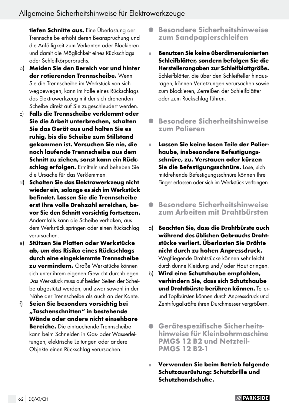 Parkside PMGS 12 B2 User Manual | Page 62 / 67