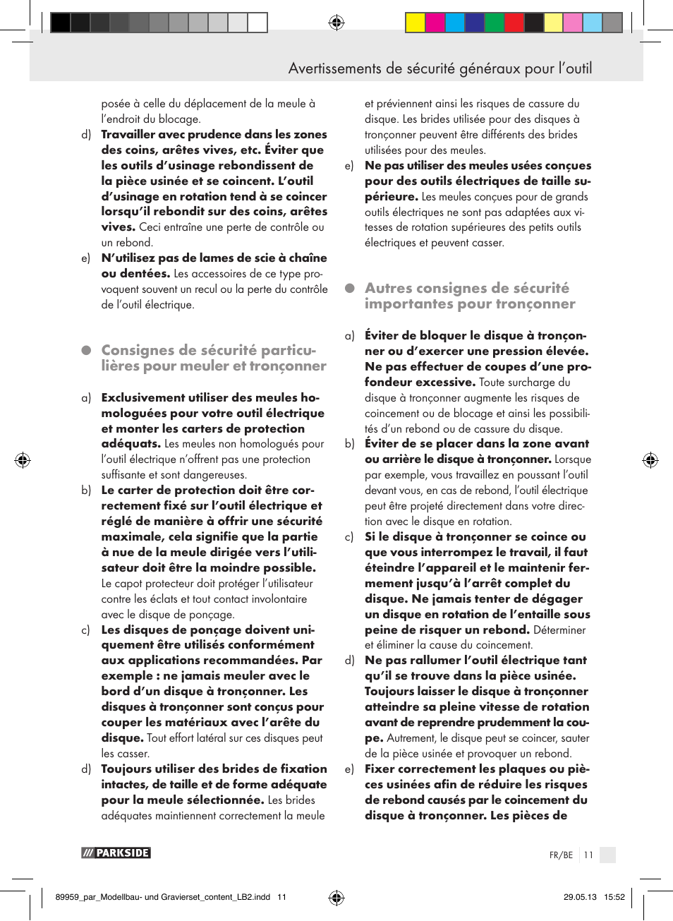 Avertissements de sécurité généraux pour l’outil | Parkside PMGS 12 B2 User Manual | Page 11 / 52