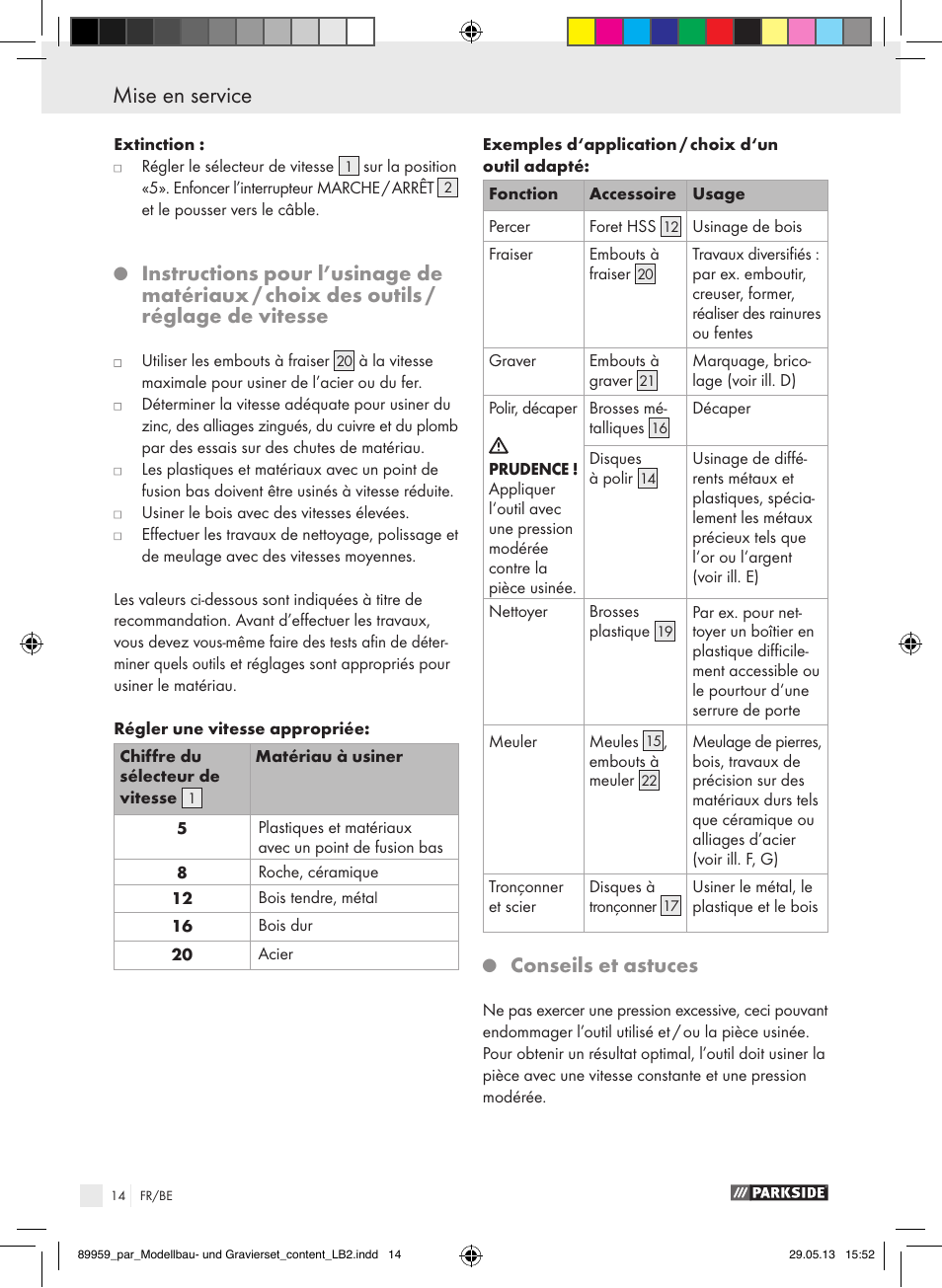 Mise en service, Conseils et astuces | Parkside PMGS 12 B2 User Manual | Page 14 / 52