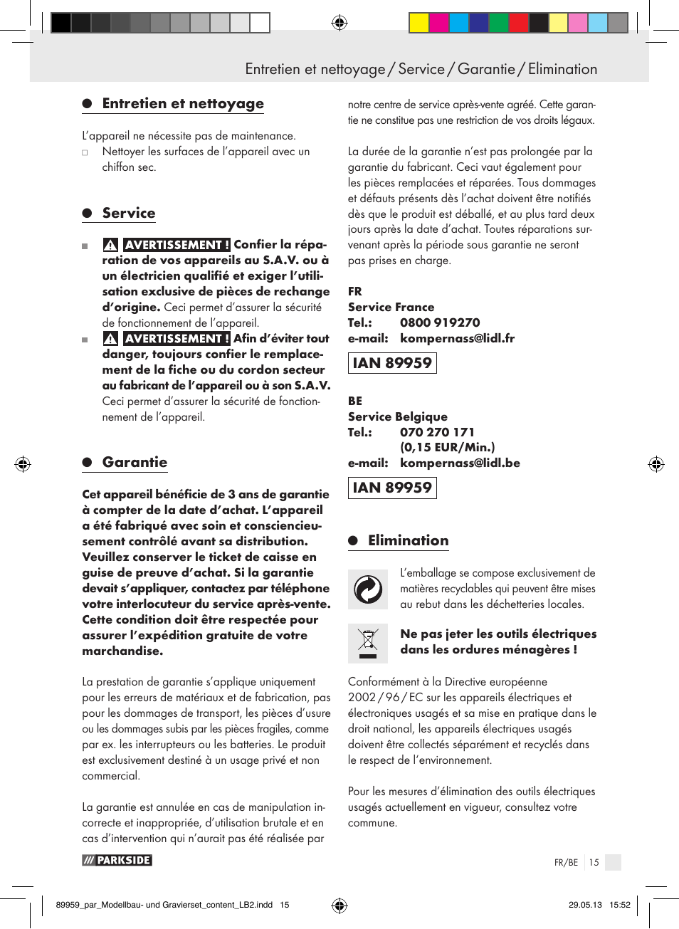 Mise en service, Entretien et nettoyage, Service | Garantie, Elimination | Parkside PMGS 12 B2 User Manual | Page 15 / 52