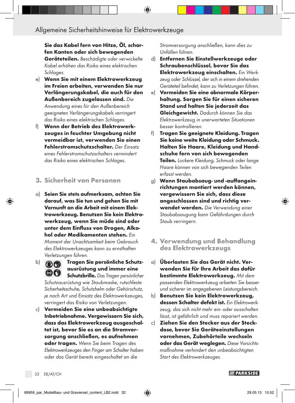 Sicherheit von personen, Verwendung und behandlung des elektrowerkzeugs | Parkside PMGS 12 B2 User Manual | Page 32 / 52