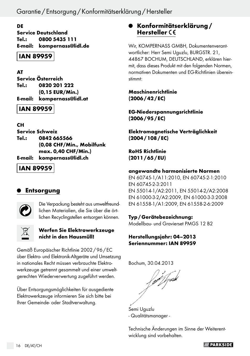 Parkside PMGS 12 B2 User Manual | Page 16 / 54