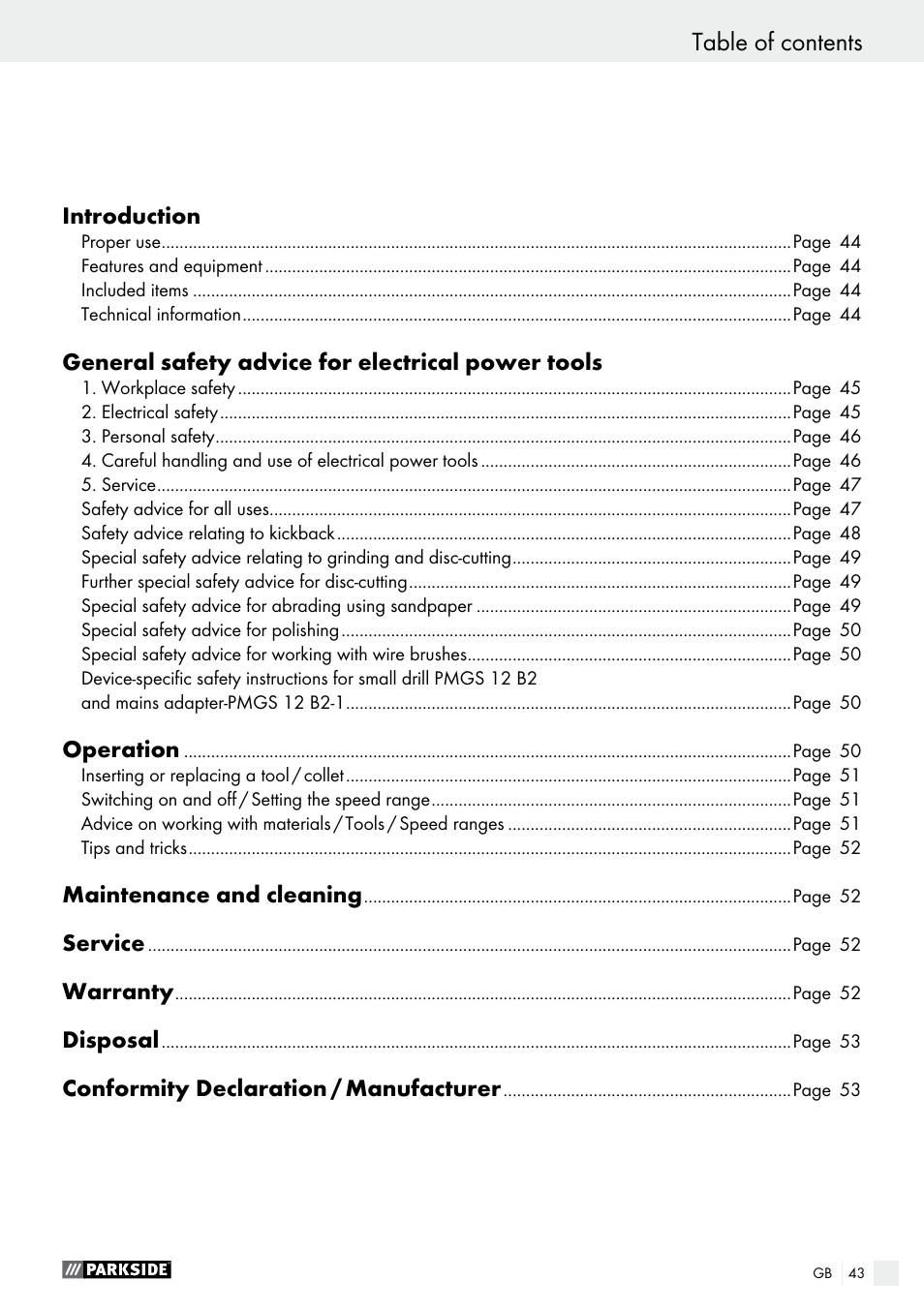 Parkside PMGS 12 B2 User Manual | Page 43 / 54