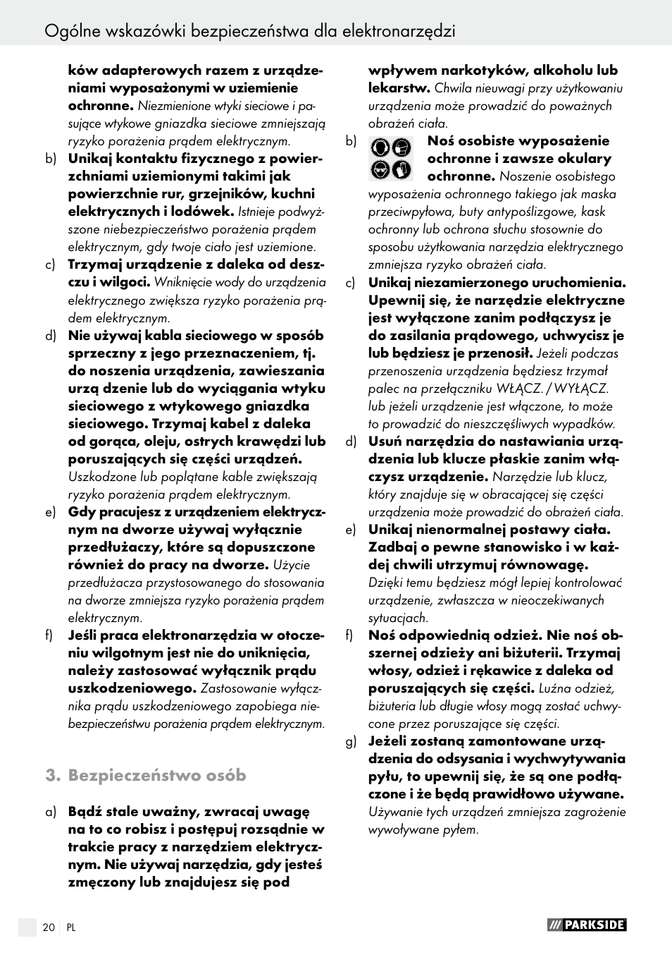 Bezpieczeństwo osób | Parkside PMGS 12 B2 User Manual | Page 20 / 79