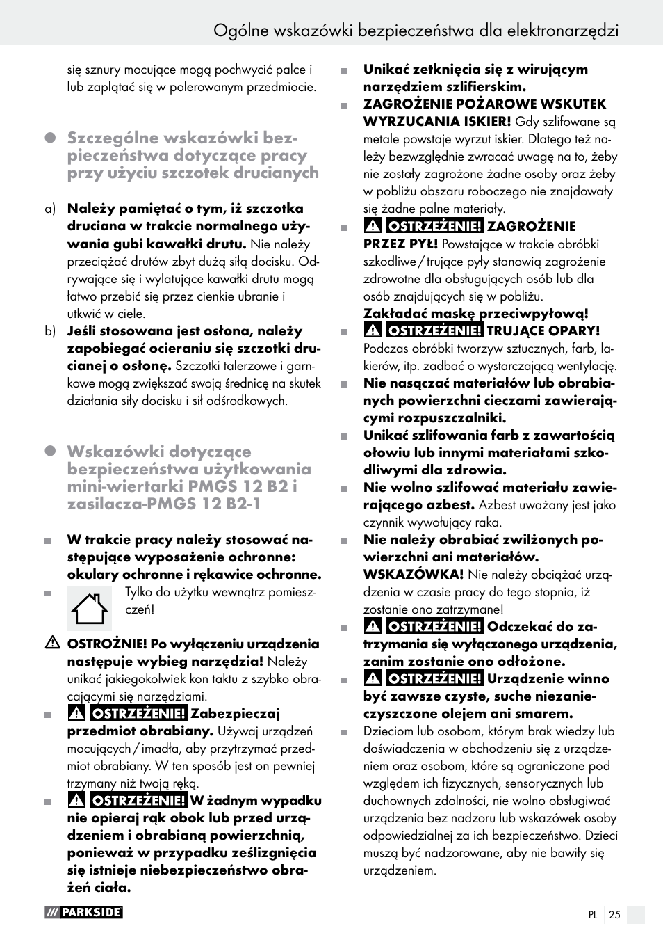 Parkside PMGS 12 B2 User Manual | Page 25 / 79