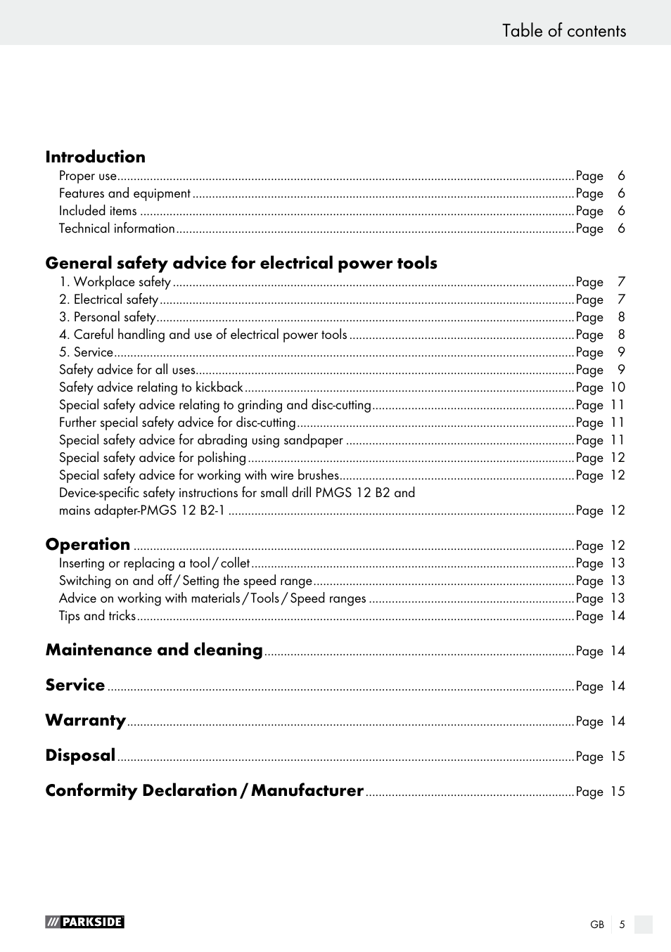 Parkside PMGS 12 B2 User Manual | Page 5 / 79