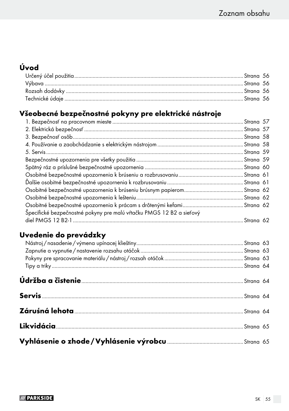 Parkside PMGS 12 B2 User Manual | Page 55 / 79