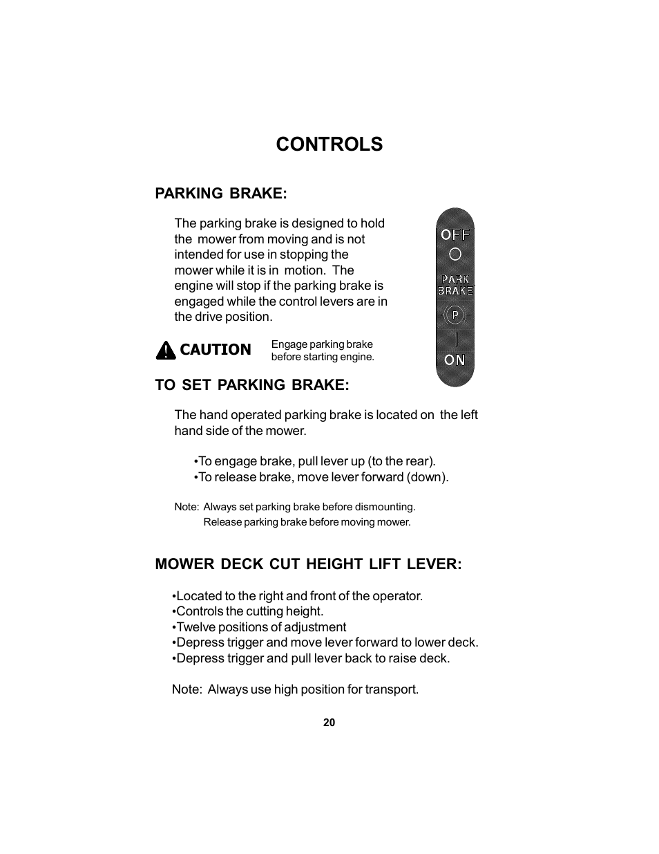 Controls | Dixon KODIAK ELS 60 User Manual | Page 20 / 52