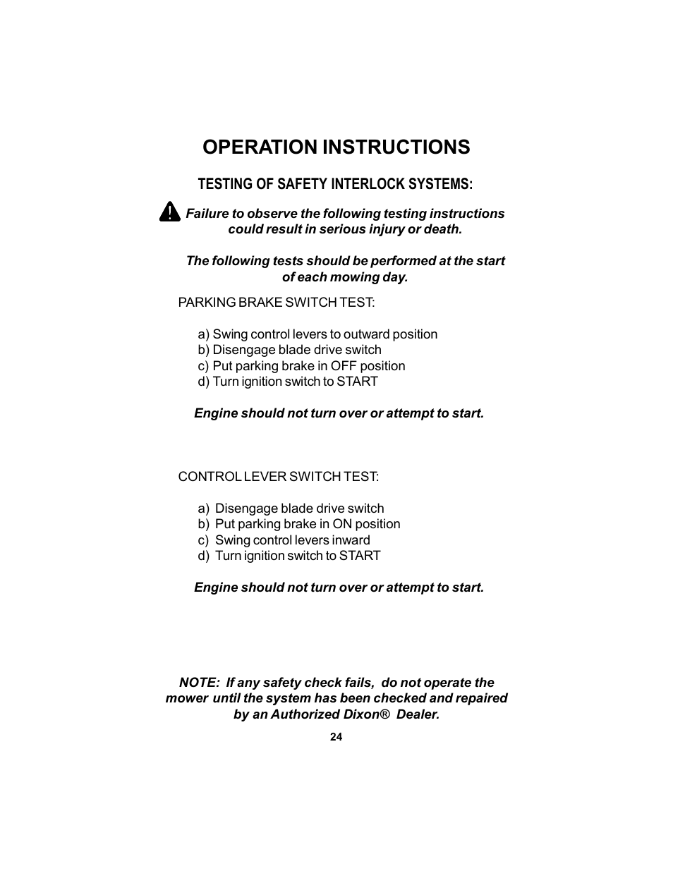 Operation instructions | Dixon KODIAK ELS 60 User Manual | Page 24 / 52