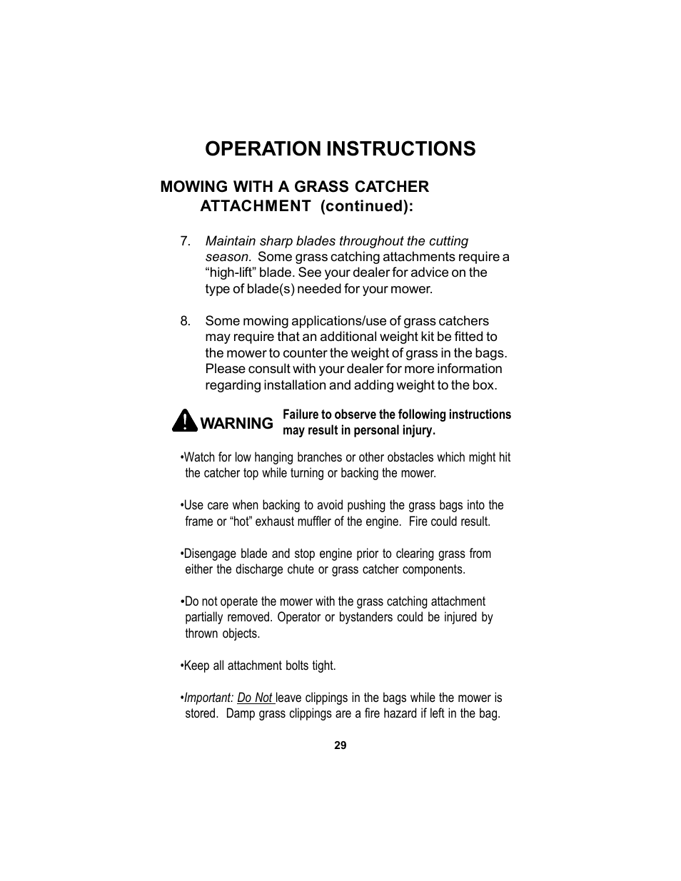 Operation instructions | Dixon KODIAK ELS 60 User Manual | Page 29 / 52