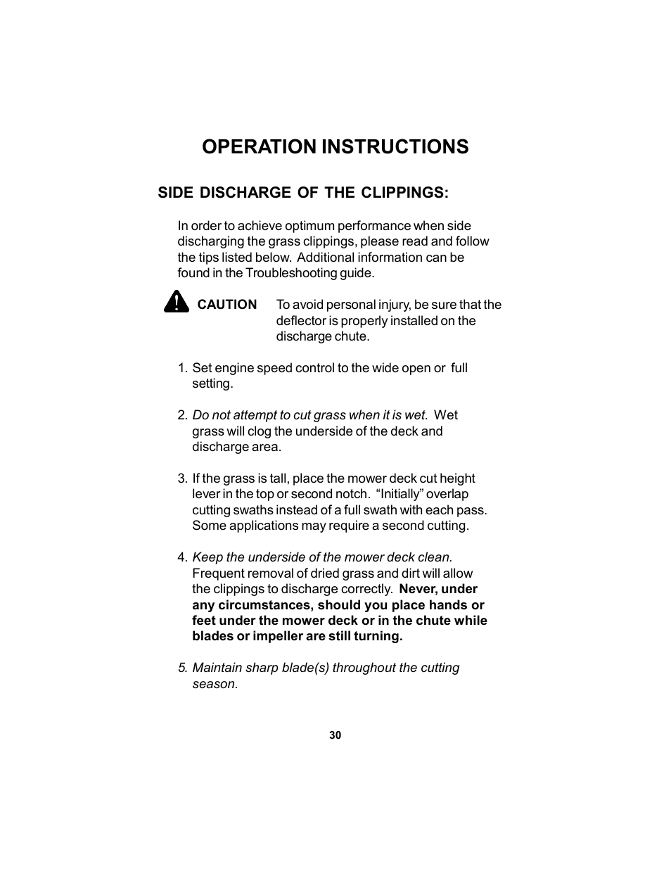 Operation instructions | Dixon KODIAK ELS 60 User Manual | Page 30 / 52