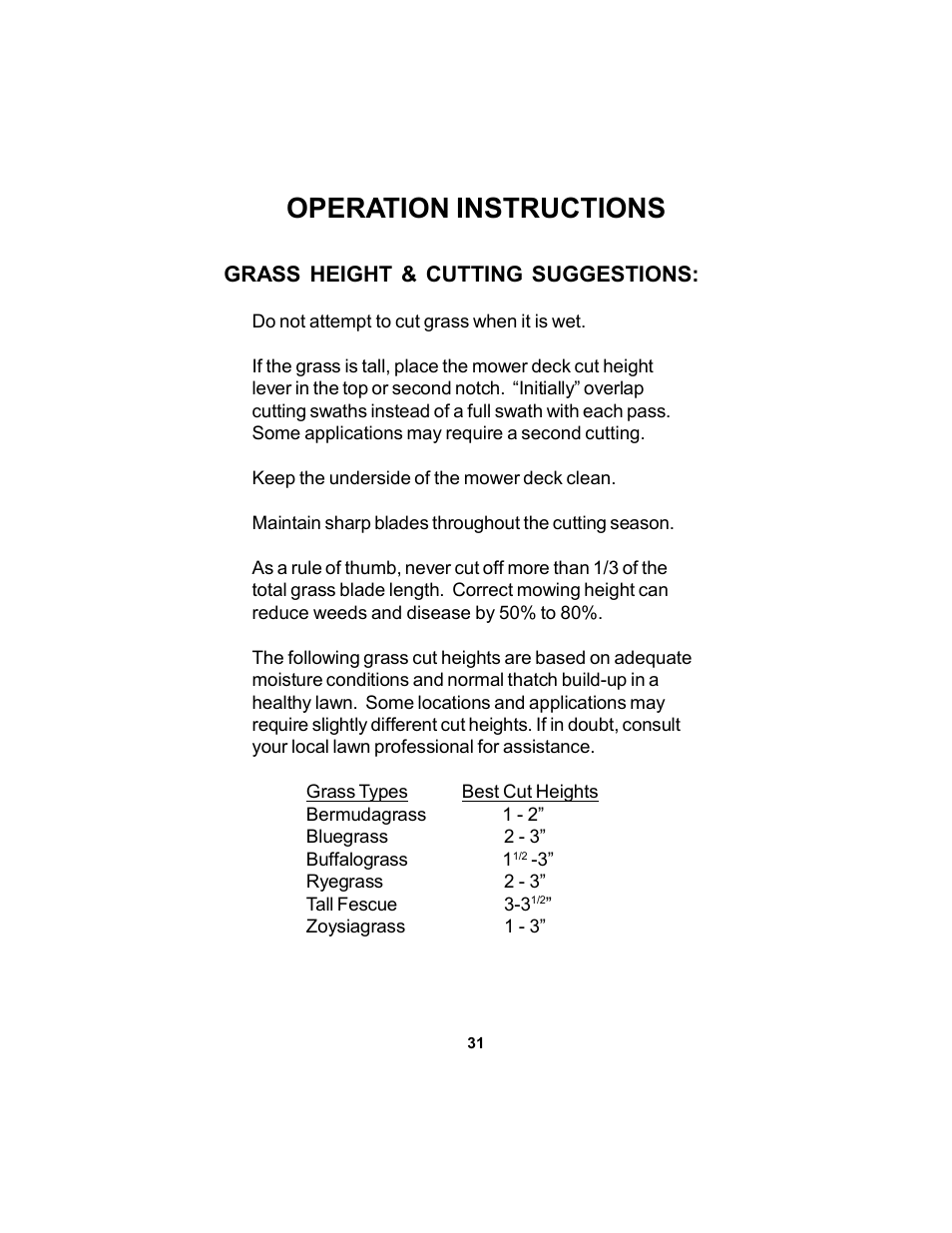 Operation instructions | Dixon KODIAK ELS 60 User Manual | Page 31 / 52