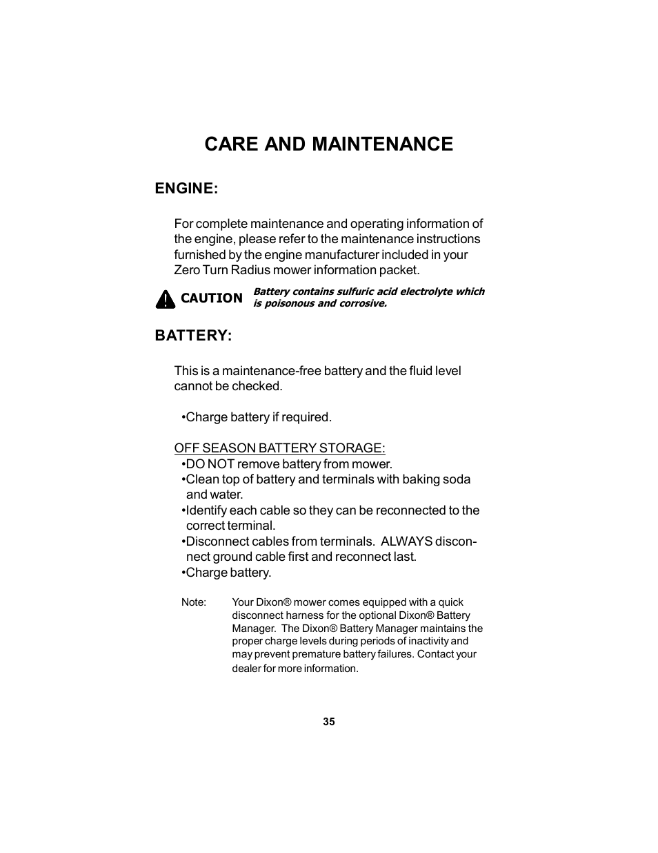 Care and maintenance | Dixon KODIAK ELS 60 User Manual | Page 35 / 52