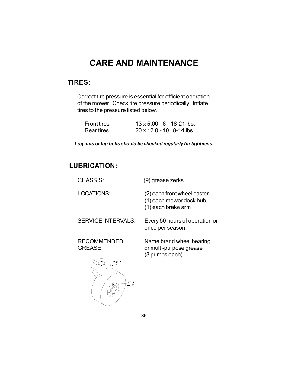 Care and maintenance | Dixon KODIAK ELS 60 User Manual | Page 36 / 52