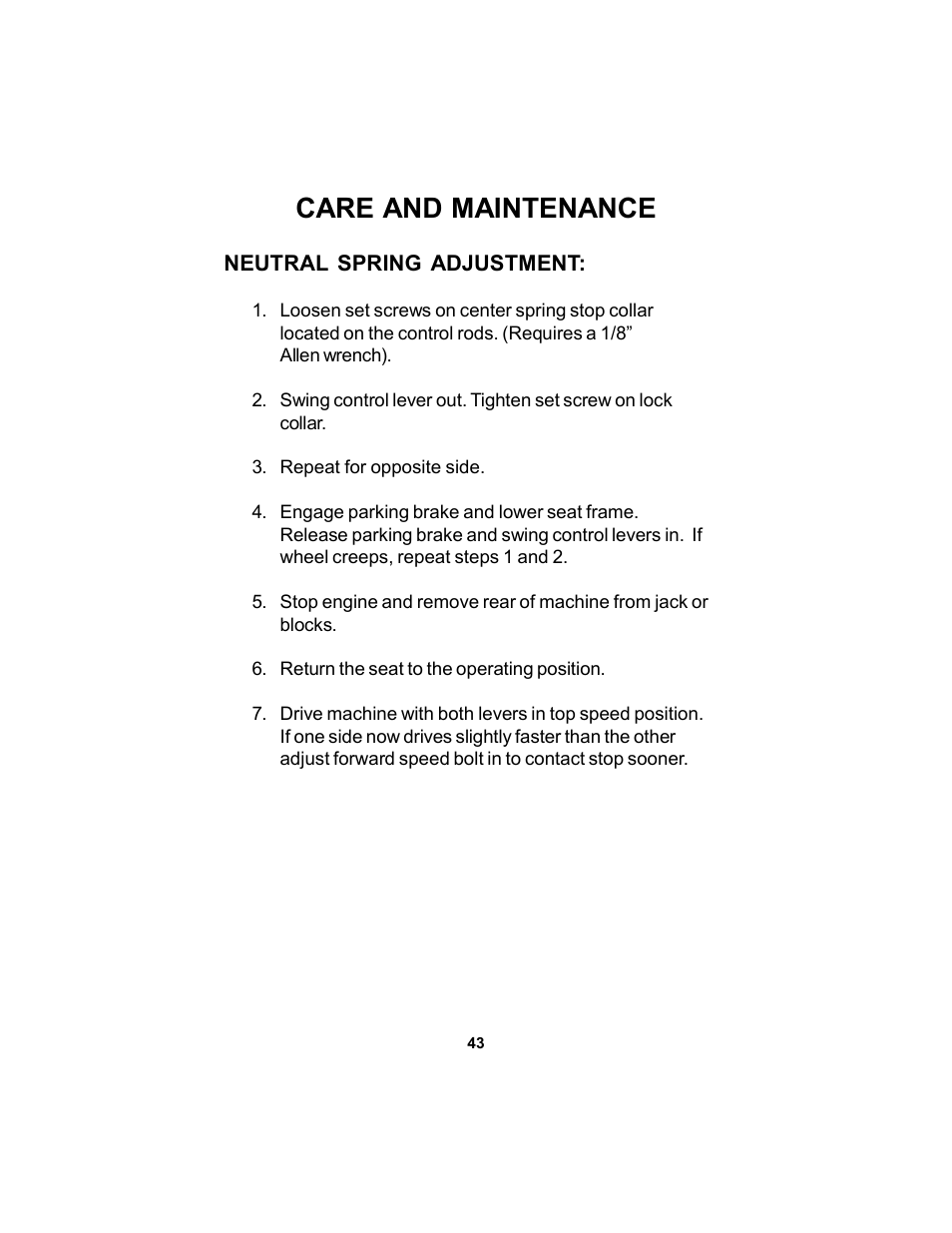 Care and maintenance | Dixon KODIAK ELS 60 User Manual | Page 43 / 52