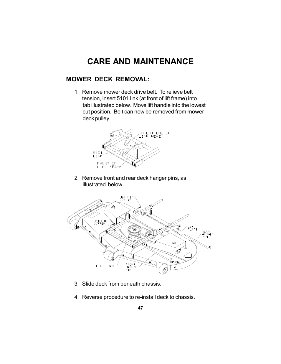 Care and maintenance | Dixon KODIAK ELS 60 User Manual | Page 47 / 52