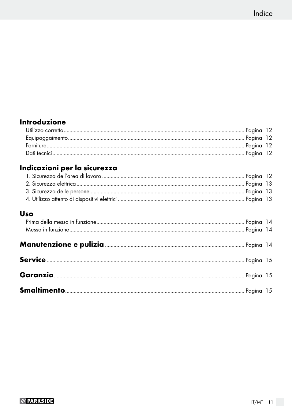 Indice | Parkside PHP 500 B2 User Manual | Page 11 / 34