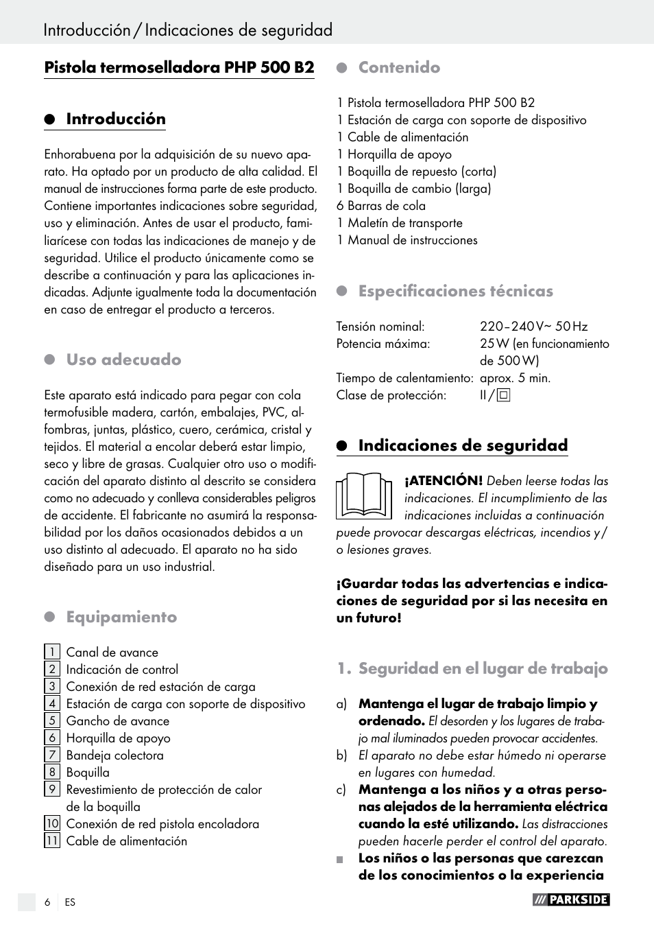 Parkside PHP 500 B2 User Manual | Page 6 / 34