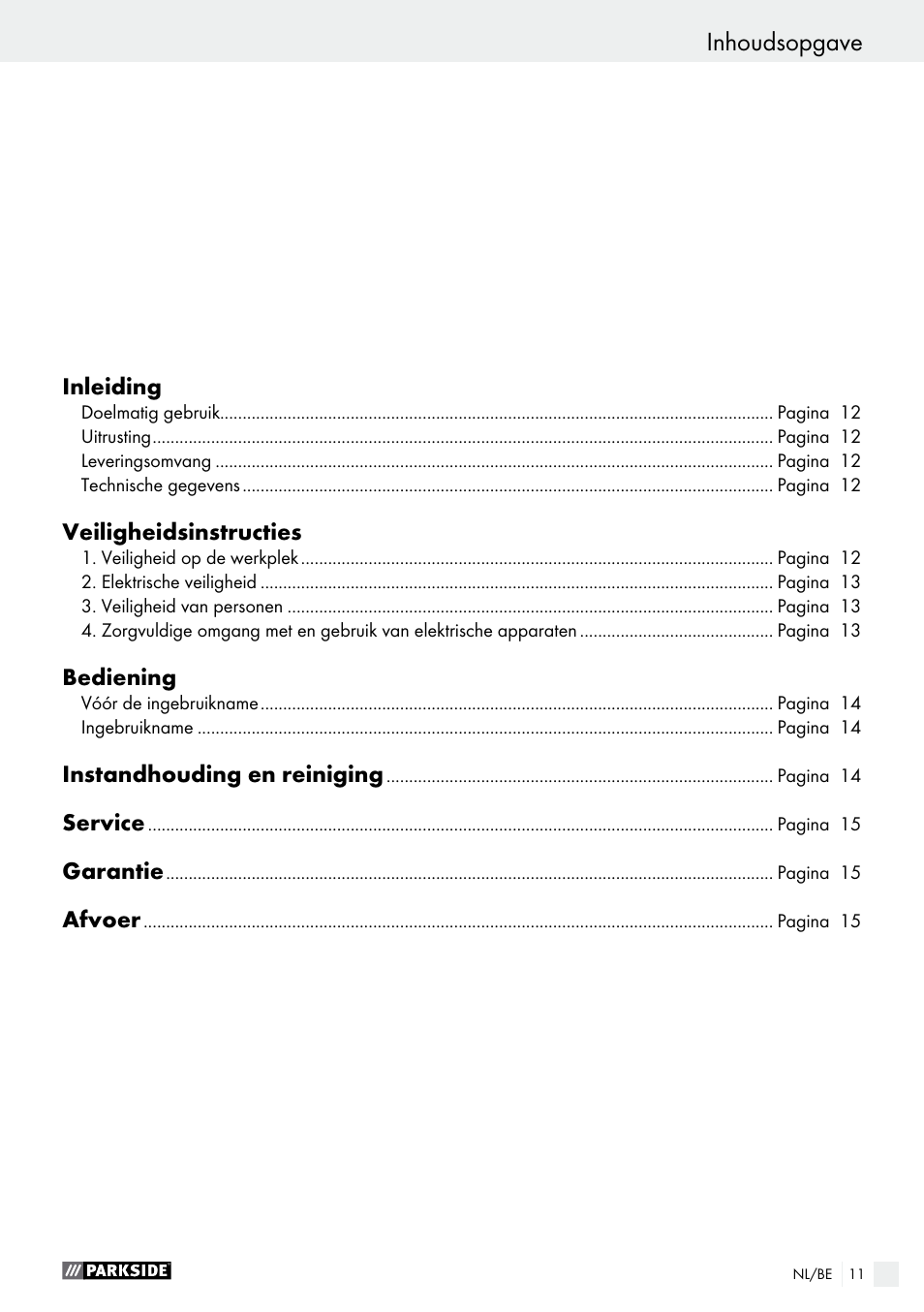 Inhoudsopgave | Parkside PHP 500 B2 User Manual | Page 11 / 28