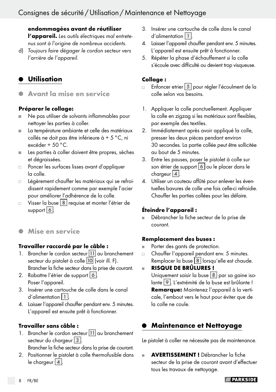 Utilisation, Avant la mise en service, Mise en service | Maintenance et nettoyage | Parkside PHP 500 B2 User Manual | Page 8 / 28