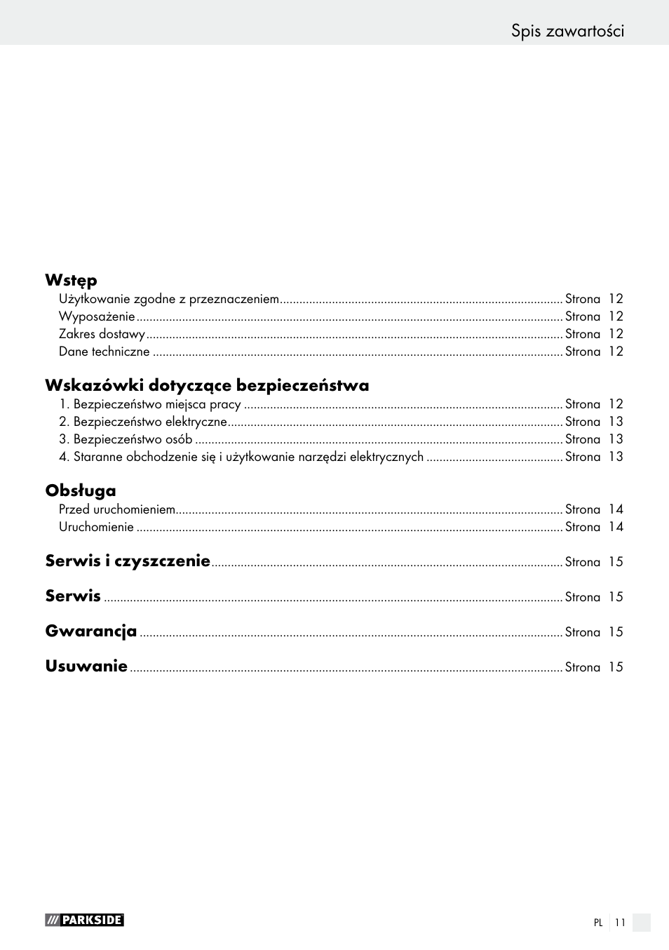 Spis zawartości | Parkside PHP 500 B2 User Manual | Page 11 / 46