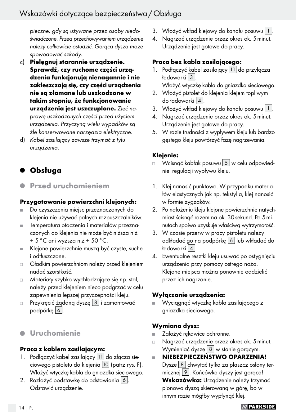 Obsługa, Przed uruchomieniem, Uruchomienie | Parkside PHP 500 B2 User Manual | Page 14 / 46