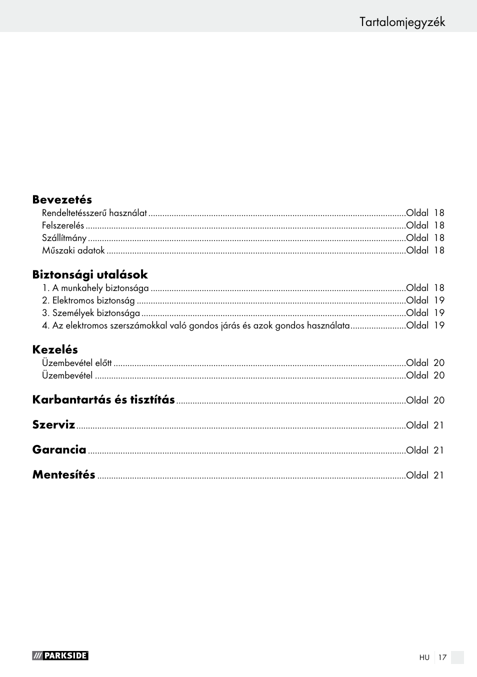 Usuwanie tartalomjegyzék | Parkside PHP 500 B2 User Manual | Page 17 / 46