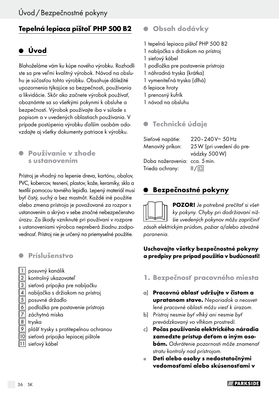 Parkside PHP 500 B2 User Manual | Page 36 / 46