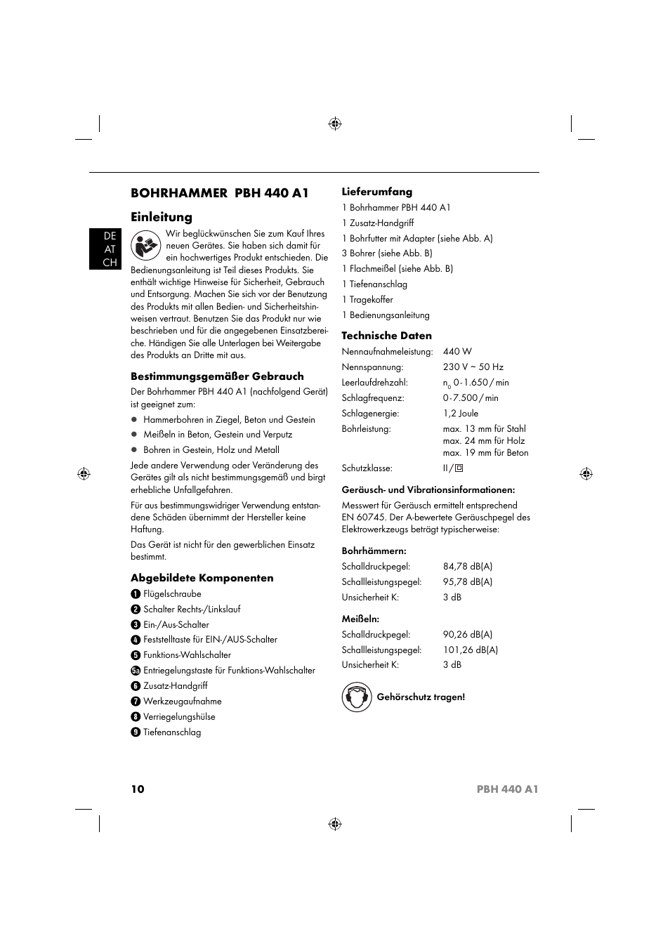 Bohrhammer pbh 440 a1 einleitung | Parkside PBH 440 A1 User Manual | Page 13 / 27