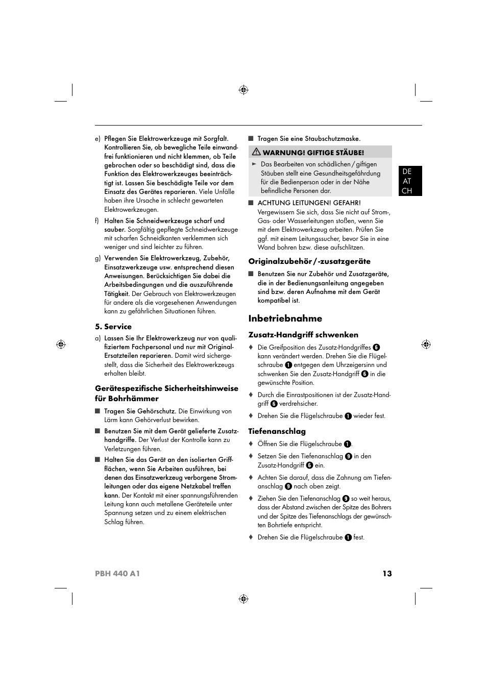 Inbetriebnahme | Parkside PBH 440 A1 User Manual | Page 16 / 27