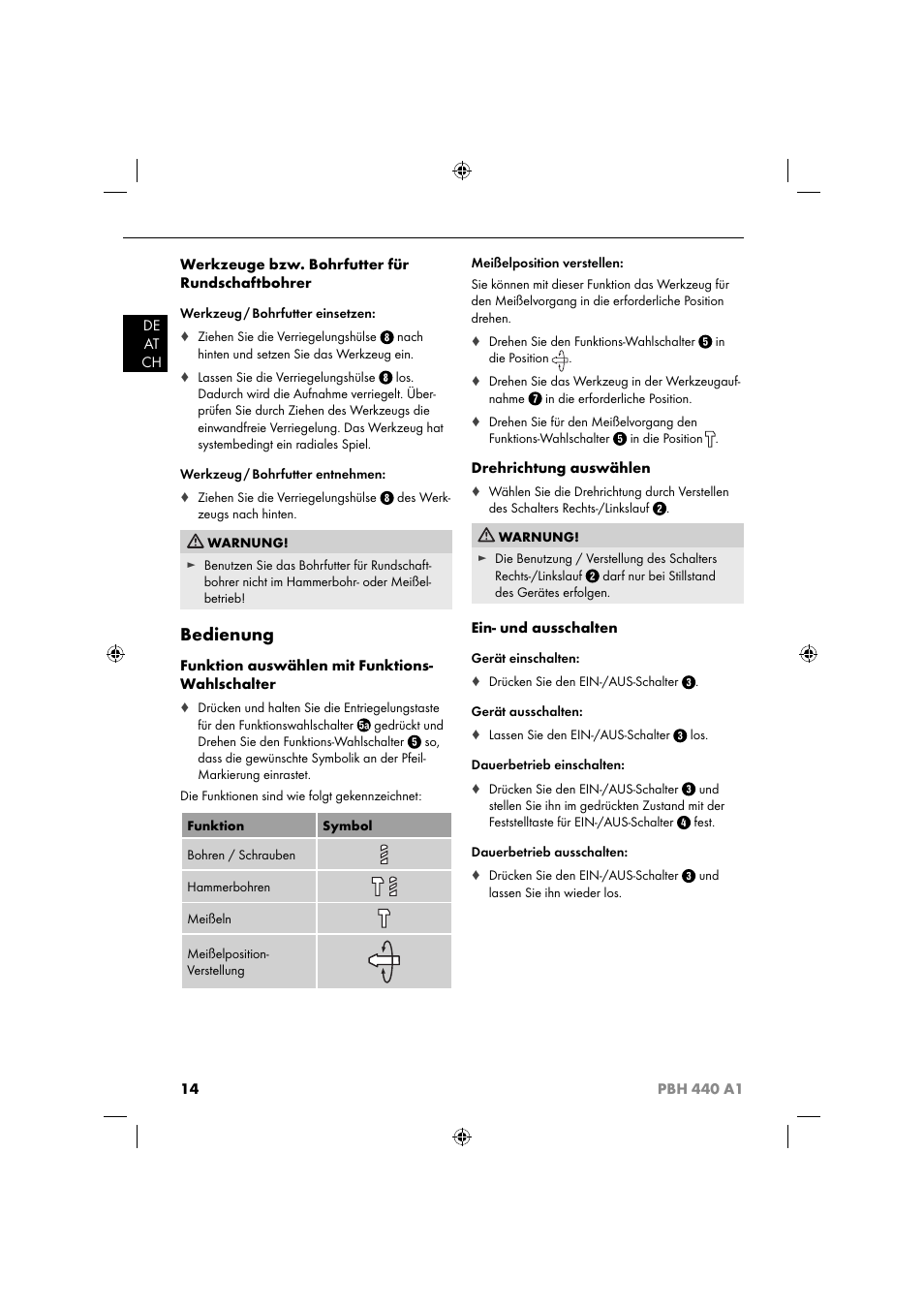 Bedienung | Parkside PBH 440 A1 User Manual | Page 17 / 27