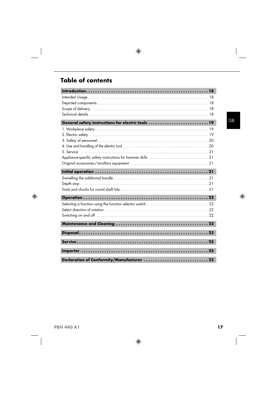 Parkside PBH 440 A1 User Manual | Page 20 / 27