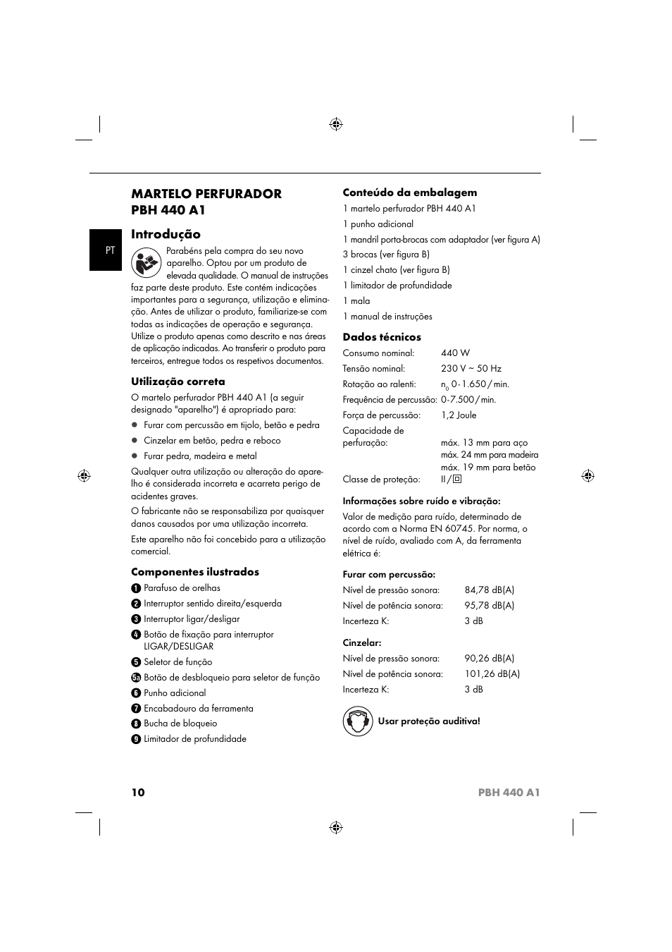 Martelo perfurador pbh 440 a1 introdução | Parkside PBH 440 A1 User Manual | Page 13 / 36