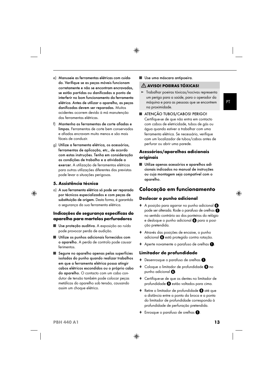 Colocação em funcionamento | Parkside PBH 440 A1 User Manual | Page 16 / 36