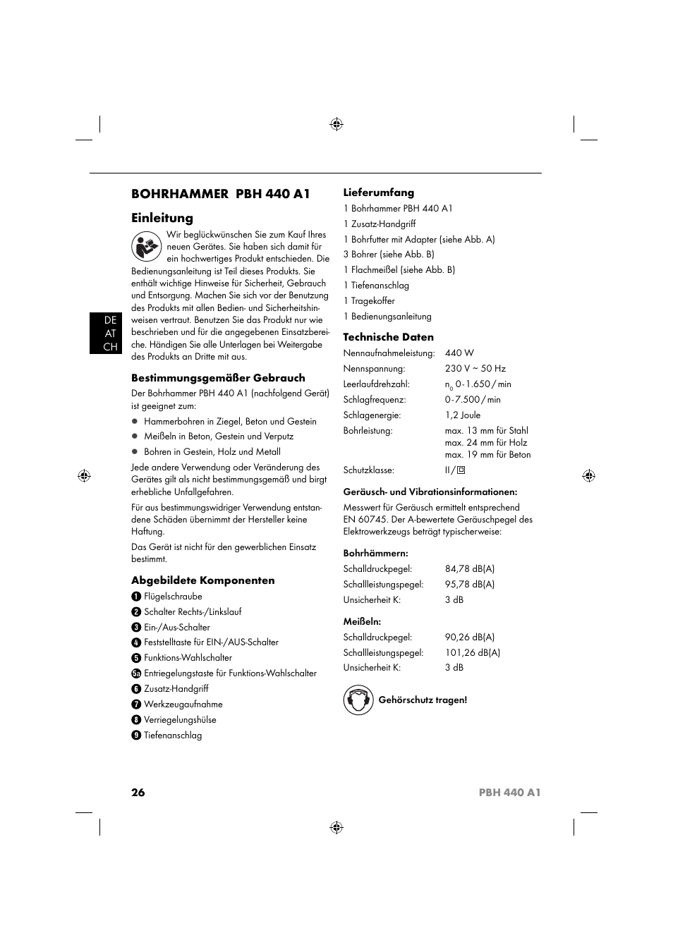 Bohrhammer pbh 440 a1 einleitung | Parkside PBH 440 A1 User Manual | Page 29 / 36