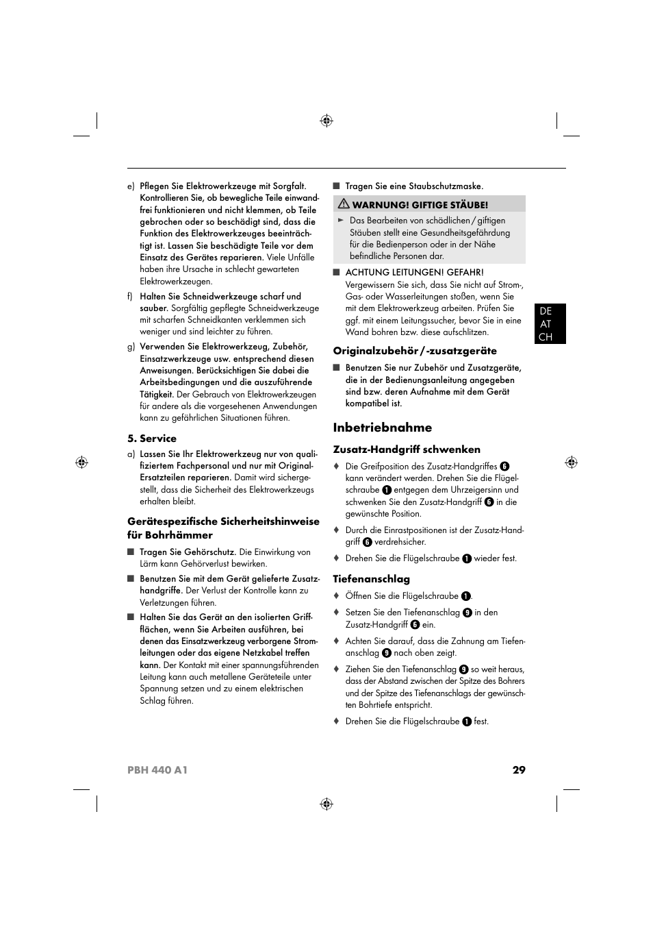 Inbetriebnahme | Parkside PBH 440 A1 User Manual | Page 32 / 36