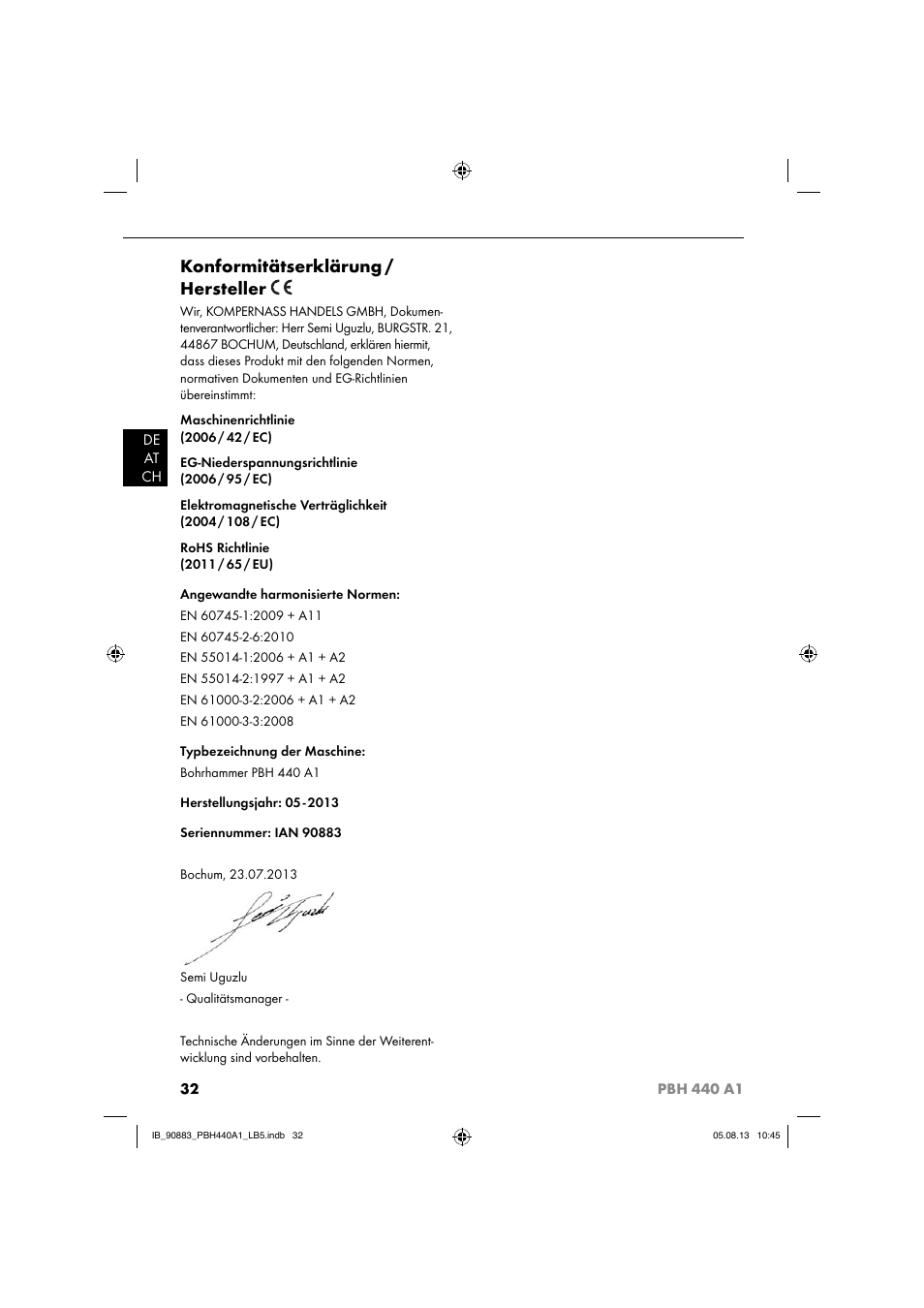 Konformitätserklärung / hersteller | Parkside PBH 440 A1 User Manual | Page 35 / 36