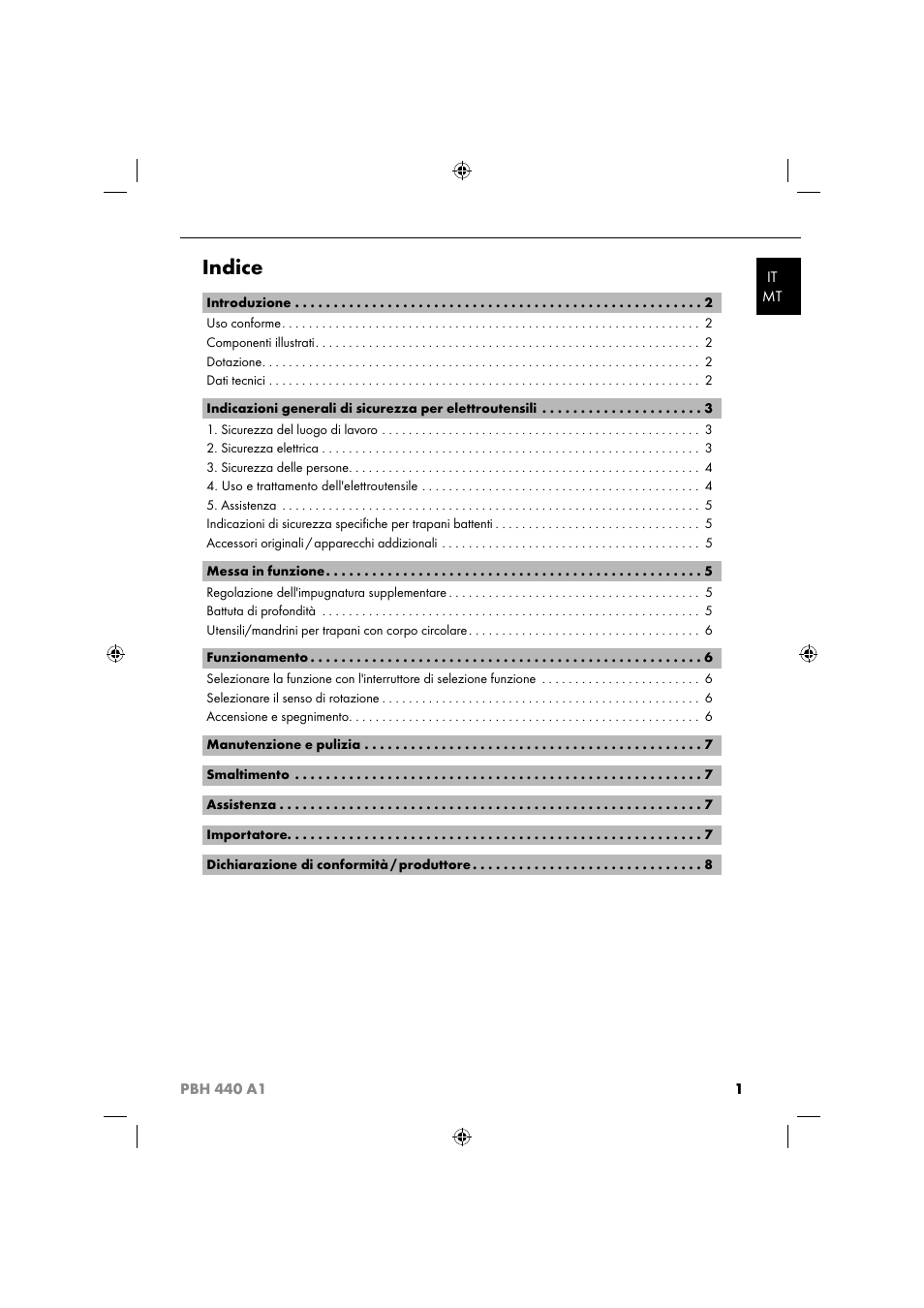 Indice | Parkside PBH 440 A1 User Manual | Page 4 / 36