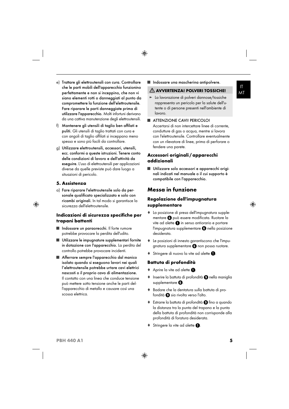 Messa in funzione | Parkside PBH 440 A1 User Manual | Page 8 / 36